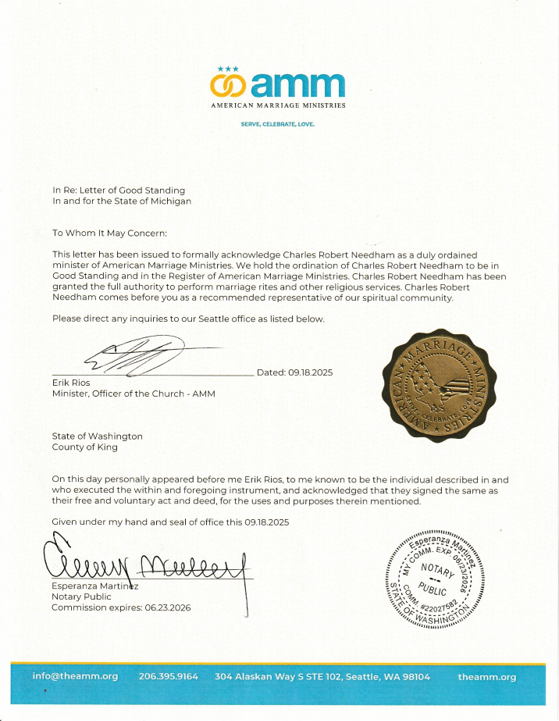 AMM letter of good standing for Dr. Charles R. Needham